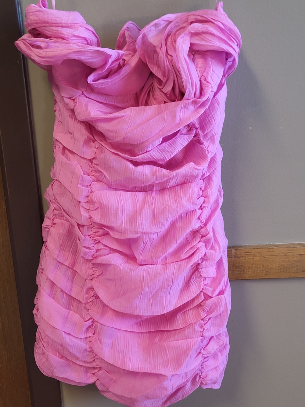 white birch Pink Ruffled Strapless Prom Dress